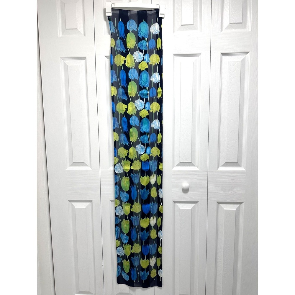 Women Scarf Pink Blue Tulips Floral 100% Polyester Rectangular 60x11" In #005